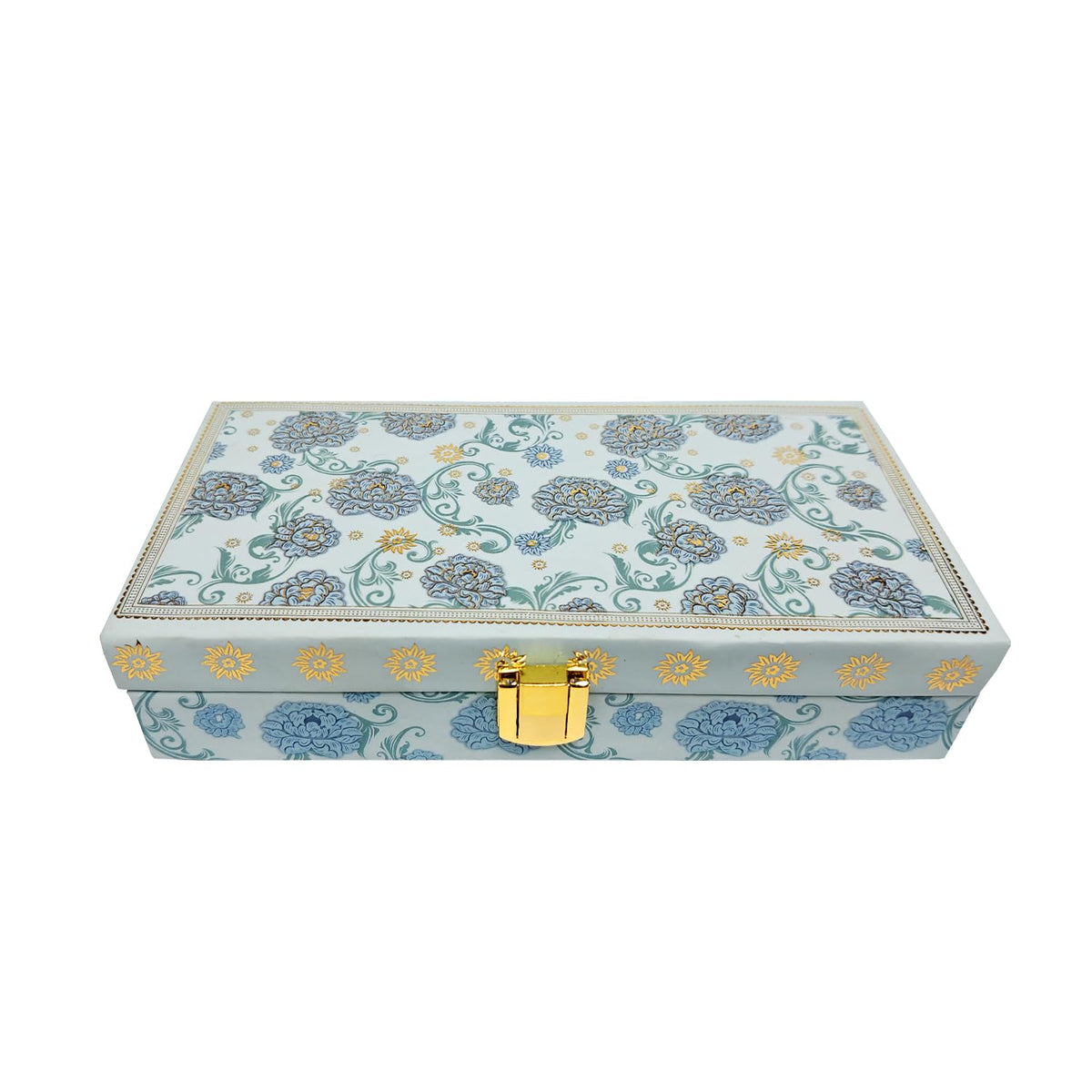 Flower Design Gold Foil Scodix Print Matt Touch Decorative Box, Wedding Fancy Shagun Cash Box, Jewellery Box, Money Box, Gaddi Box, Colour - Blue, Pack Of 3