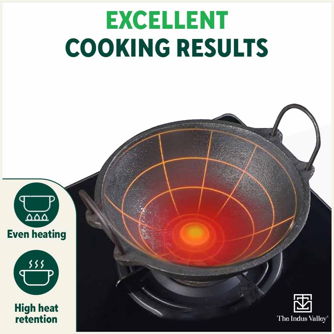 Pre-Seasoned Black Cast Iron Cookware Set - Kadai 24.7 Cm, 2 Liters + Tawa 26 Cm + Fry Pan 25 Cm, 1.6 Liters | Kitchen Cooking Combo Pots & Pans Set Of 3 Pcs - Naturally Nonstick