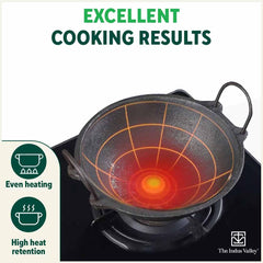 Pre-Seasoned Black Cast Iron Cookware Set - Kadai 24.7 Cm, 2 Liters + Tawa 26 Cm + Fry Pan 25 Cm, 1.6 Liters | Kitchen Cooking Combo Pots & Pans Set Of 3 Pcs - Naturally Nonstick