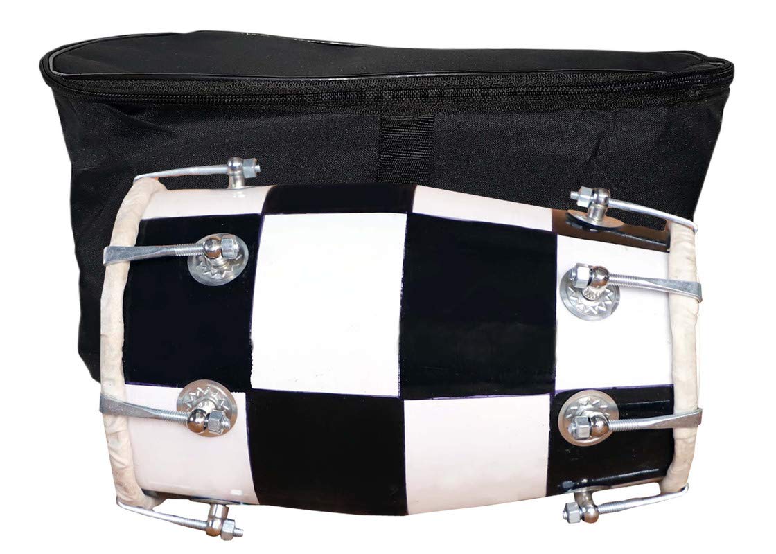 Wood Baby Dholak Musical Instrument Drum Nuts N Bolt With Carry Bag - Black & White | Perfectly Symmetric Round Dholak - Dholak For Festival, Wedding, Satsang | Very Easy To Tune