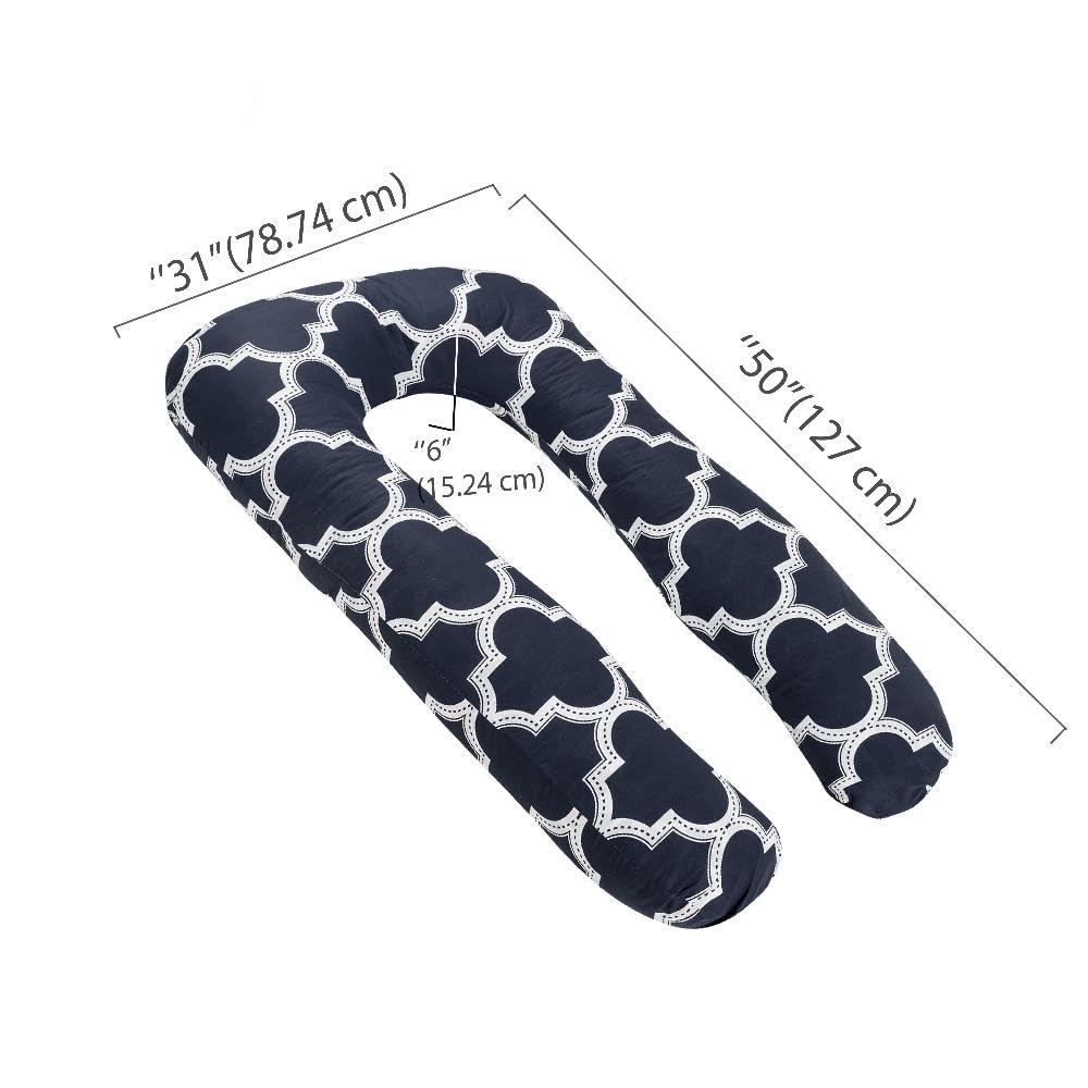 Pregnancy Pillow, J Shaped Pillow, Maternity Pillow For Sleeping - Black | Kiko Printed, 100% Cotton Pillow For Pregnant Mothers | With Breathable & No Heat Fabric - Full Body Support