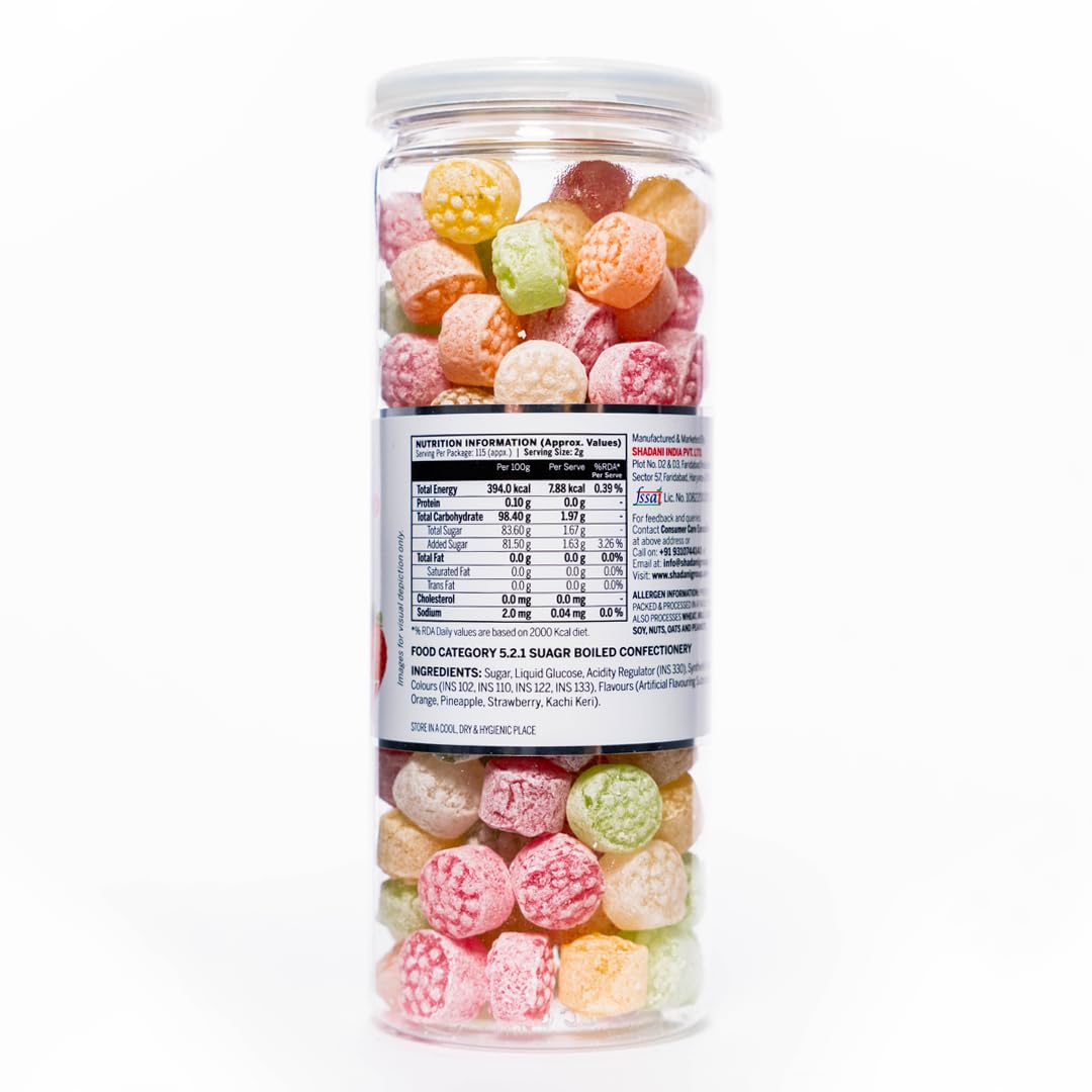 Shadani Mix Fruit Candy Can (230gm), Orange, Mango, Pineapple & More Flavours | Fruit Flavor Candies