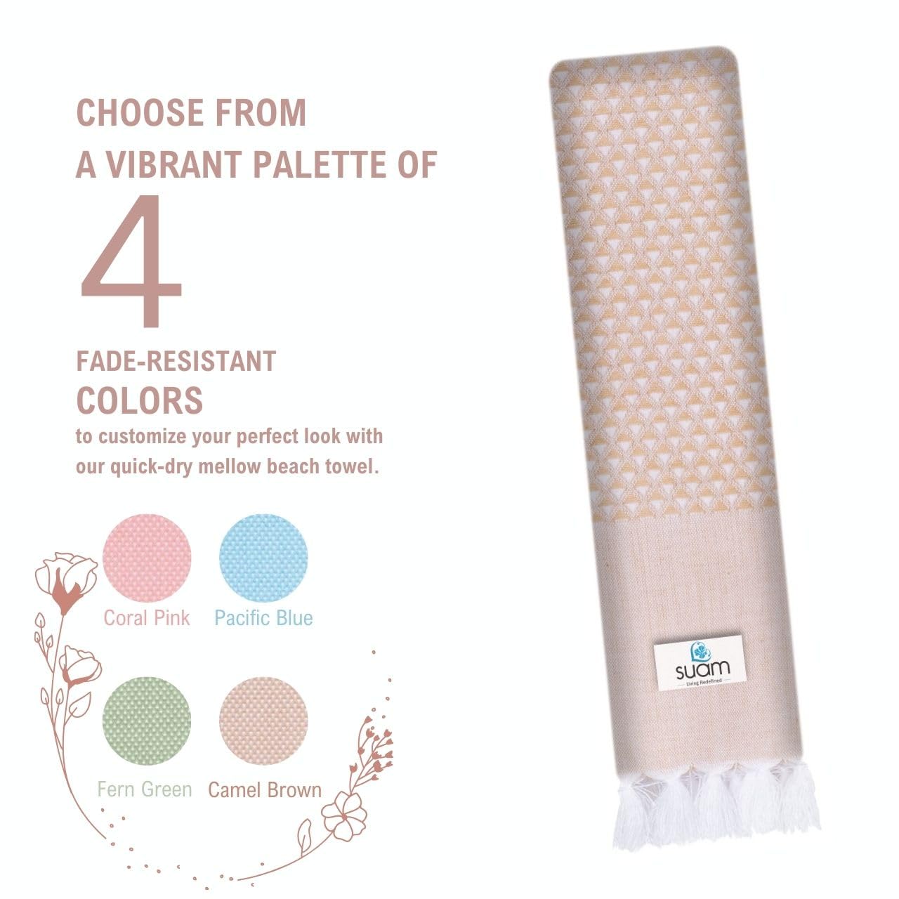 Suam Mellow Turkish Cotton Towel 300 Gsm | Best Absorbent Towel Pre-Shrunk, Lightweight, Quick Dry Bath Towel (Camel Brown)