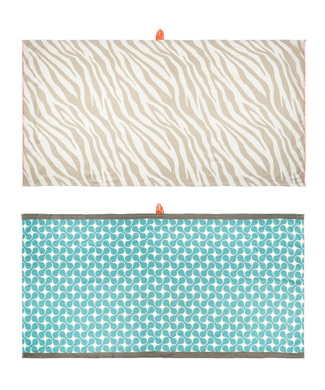 Thirsty Towel Bamboo Bath Towel 460 Gsm | Super Soft & High Absorbency Towels, Light Weight, & Quick Dry Towels (Taupe Tiger & Turquoise Tile) -Pack Of 2