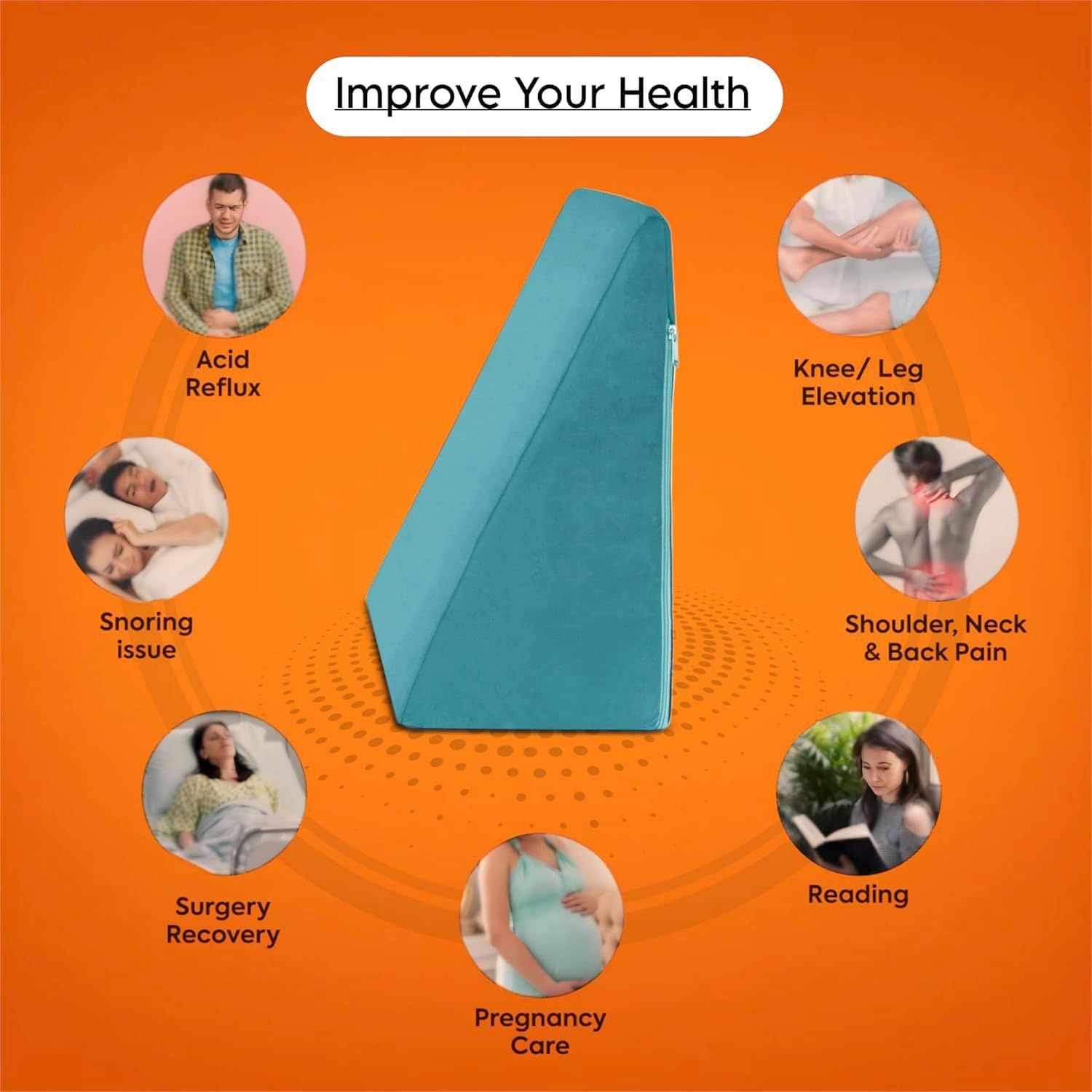 Wedge Pillow Memory Foam For Pain Relief, Aqua Blue - 18 L X 17.5 W X 11 H Inch | Wedge Cushion, For Back Support, Acid Reflux, Snoring, Gerd, Leg Elevation, Pregnancy, Velvet Cover