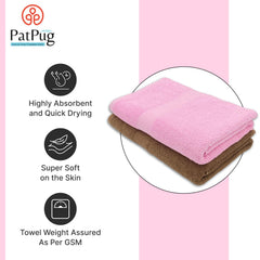 Patpug 100% Indian Ultra Soft Cotton Bath Towel 900 Gsm | Highly Absorbent Quick Drying Towel (Coffee Brown & Baby Pink) - Pack Of 2