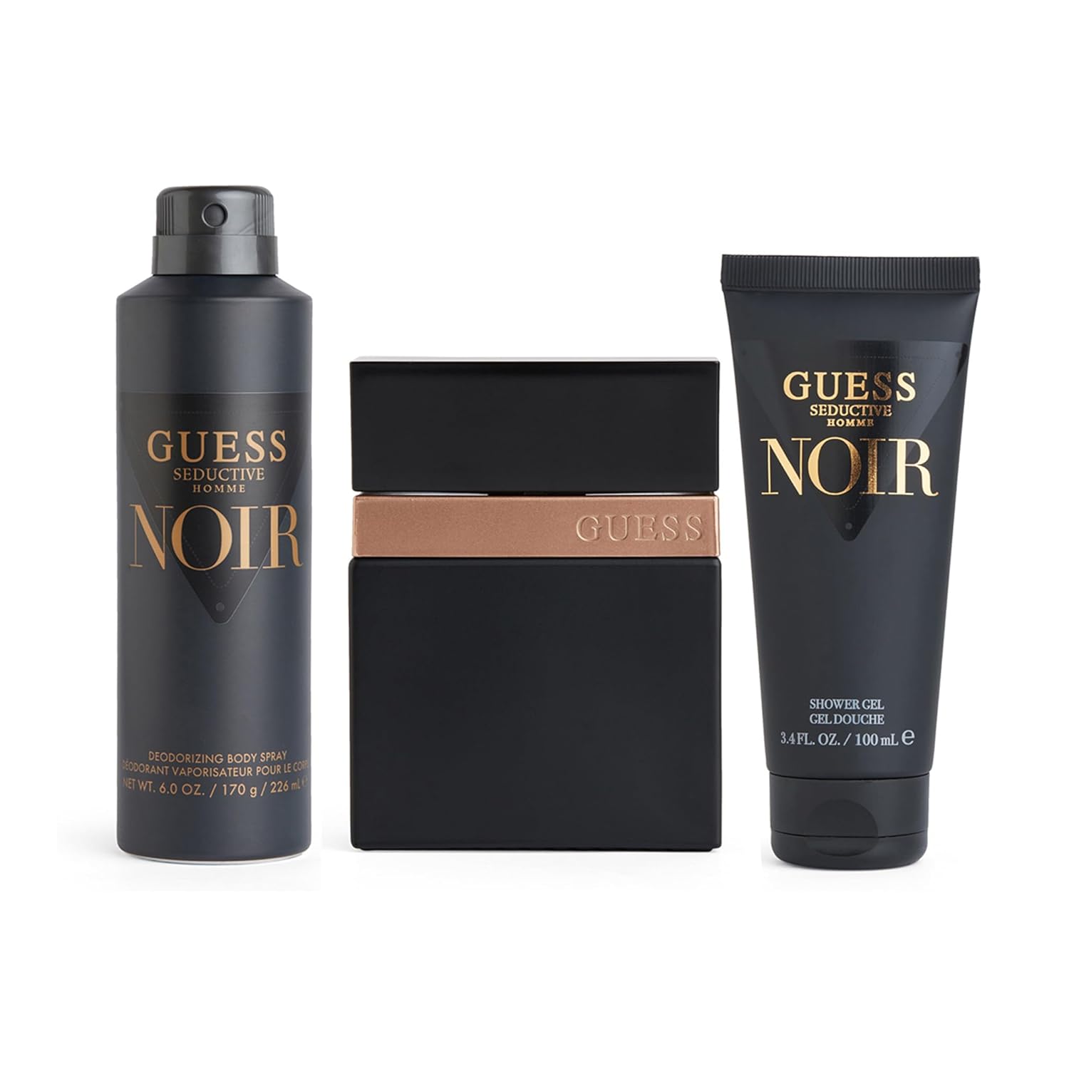 Guess Seductive Homme Noir Men Gift Set EDT 3.4 Fl.oz. + Shower Gel 3.4 Fl.oz.+ Body Spray 5.9 Oz. + Pouch