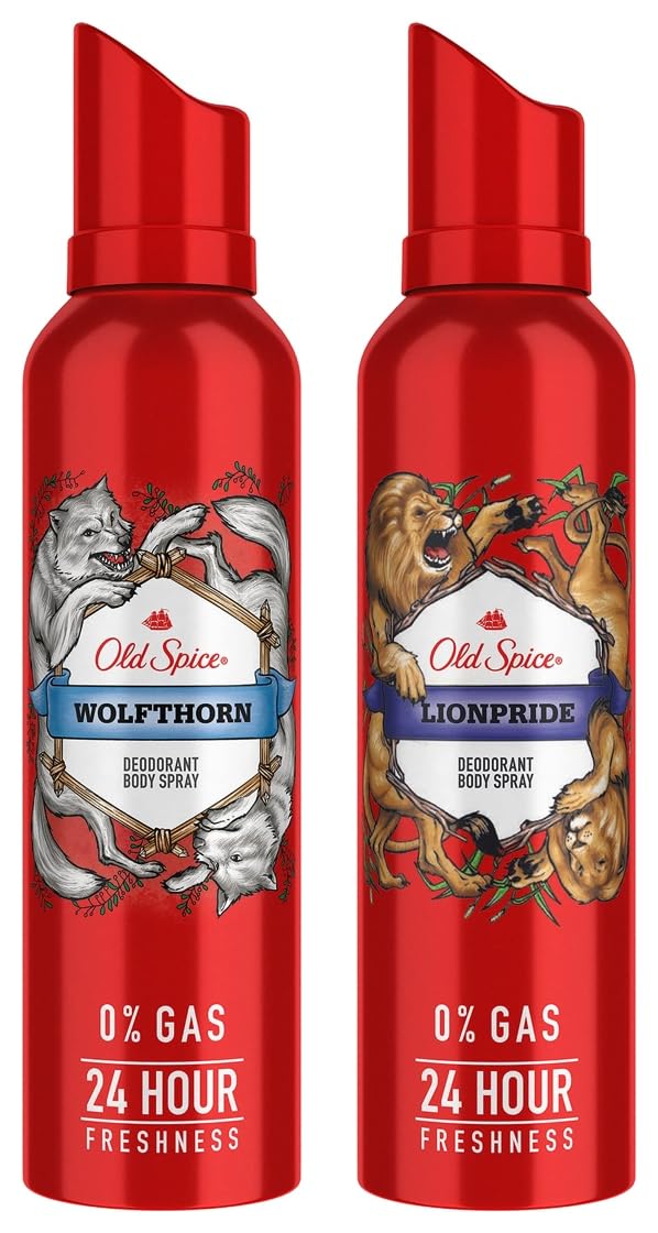 Old Spice Wolfthorn & Lionpride No Gas Deodorant Body Spray Perfume 140ml Each 4.7 Fl.oz. | For Men