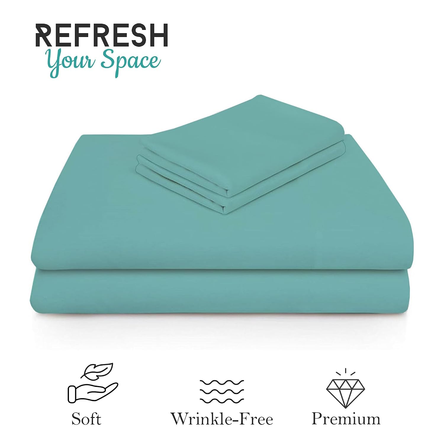 Queen Size Solid Plain Bedsheet Set Includes 2 Pillow Covers - 90 X 95 Inches, Aqua | Exceptional Softness & Breathability | Premium Microfiber Material
