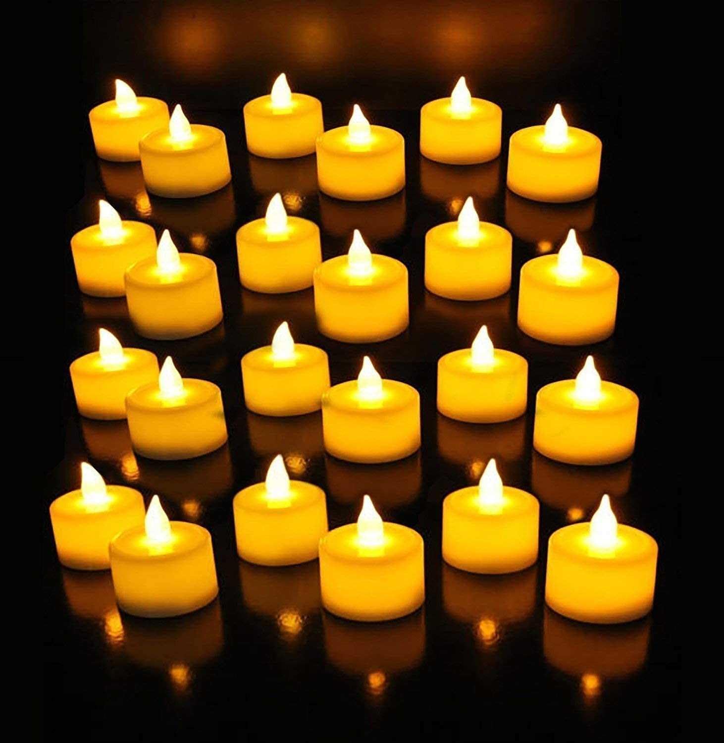DECORATIVE ACRYLIC CANDLES | FLAMELESS & SMOKELESS | PACK OF 12 | YELLOW COLOUR