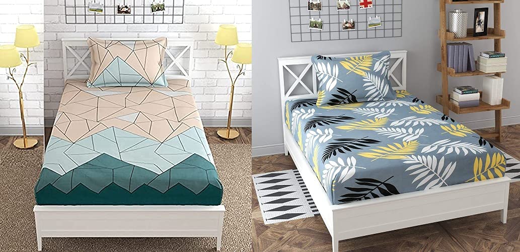 Printed 2 Single Bed Bedsheets With 2 Pillow Cover - 60 X 90 Inches, Multicolor | Breathable & Wrinkle Free - Light Weight & Easy To Wash At Home