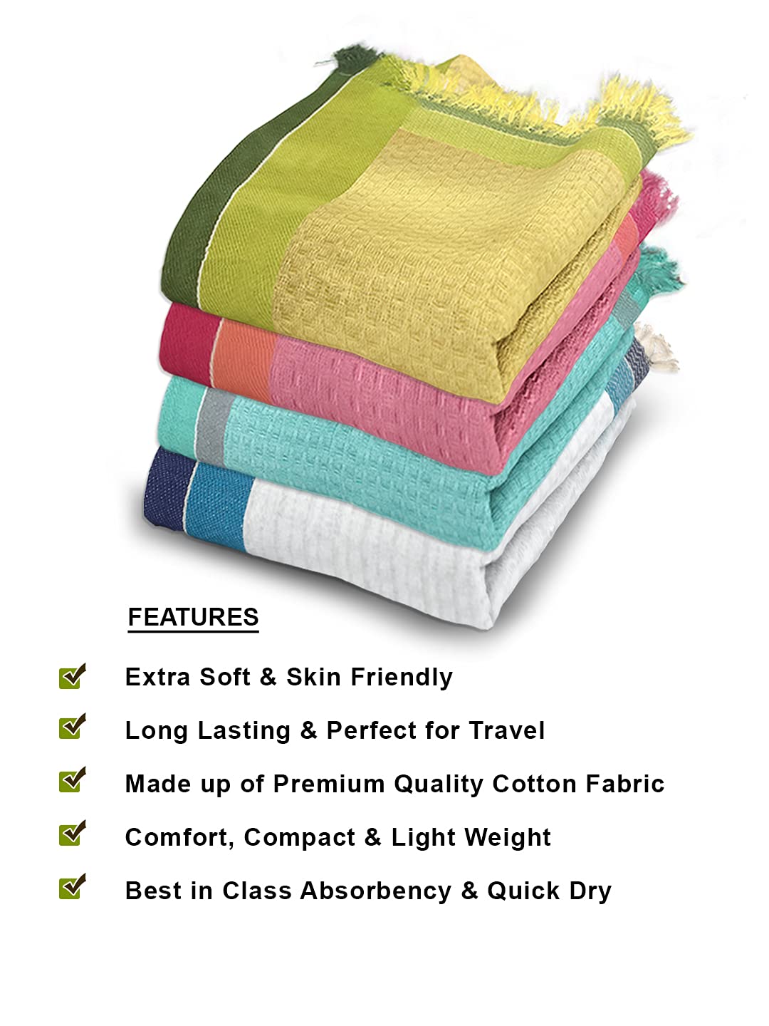 Athom Living Light Weight Cotton Premium Waffle Border Bath Towel | Pack Of 4 Multi7