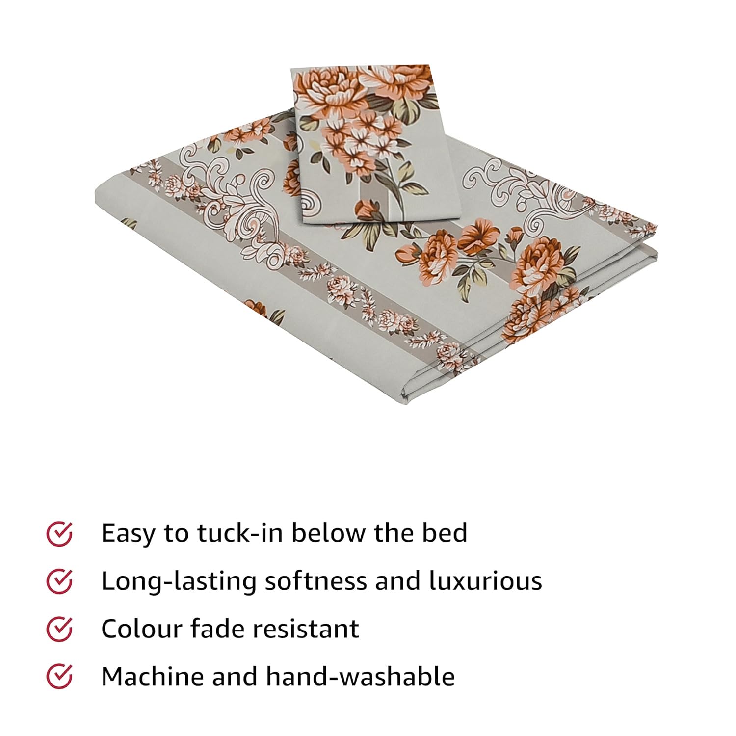 Printed Bedsheet For Single Bed With 1 Pillow Cover - 60 X 90 Inches, Light Brown | Super Soft - Glace Cotton Breathable & Wrinkle Free - 2 Pcs Set