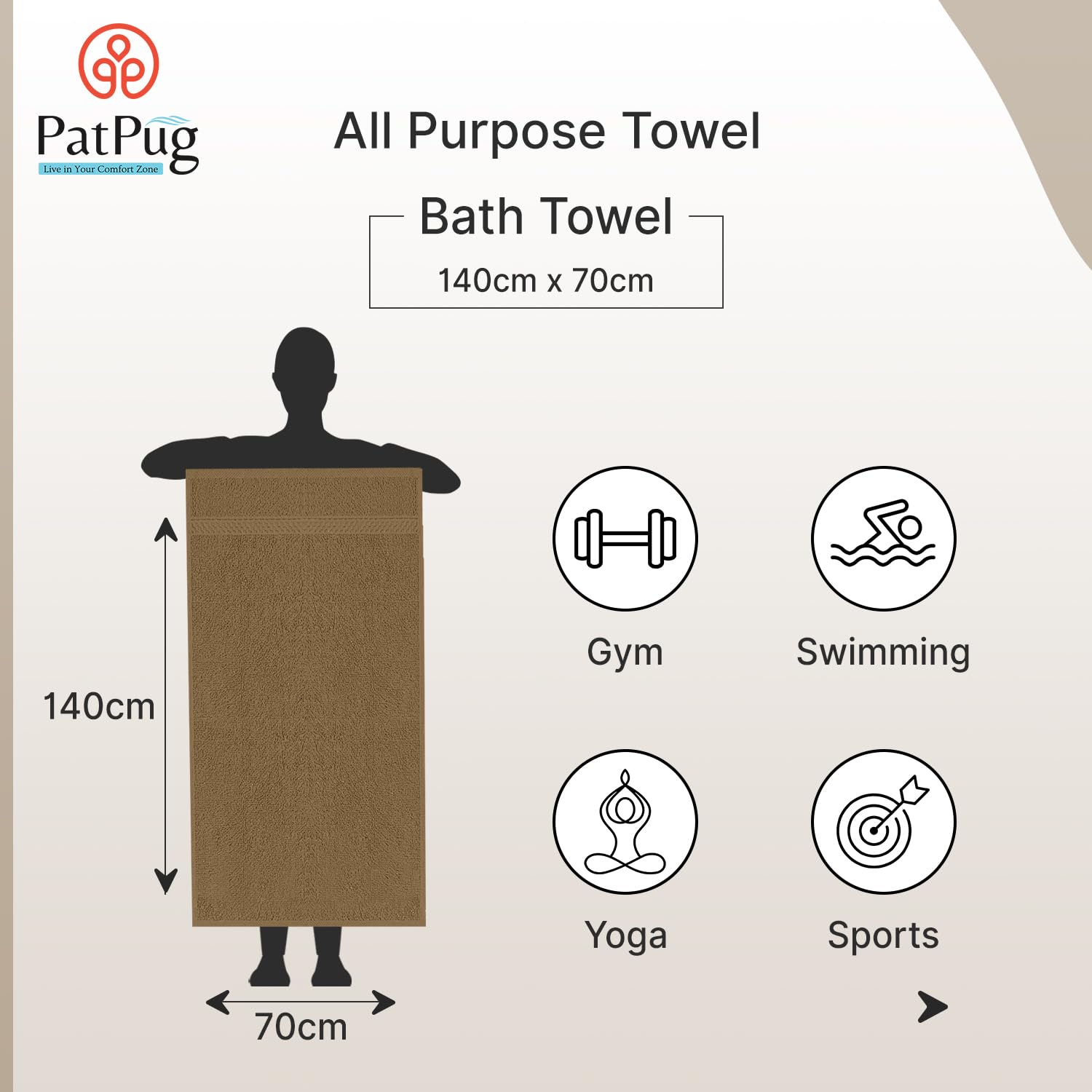 Patpug 100% Indian Ultra Soft Cotton 500 Gsm Highly Absorbent, Fade Resistant, Quick Drying Large Bath Towel (Sepia Brown & Baby Pink)