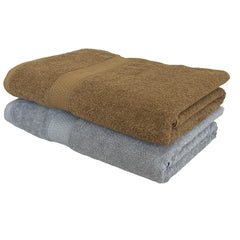 Patpug 100% Indian Ultra Soft Cotton 500 Gsm Highly Absorbent, Fade Resistant, Quick Drying Large Bath Towel (Silver Grey & Sepia Brown)