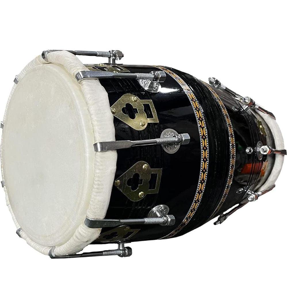 Professional Classical Dholak Nut & Bolt With Bag & Belt - Black | Dholak For Festival, Wedding, Satsang - Very Easy To Tune