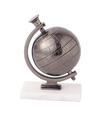 Handcrafted Miniature Metal Earth With White Marble Base, Mini Globe For Home Decor, World Globe, Accessories For Table, Desk, Showpiece | For Office, Shelves & Gifting (Black) Pack Of 1