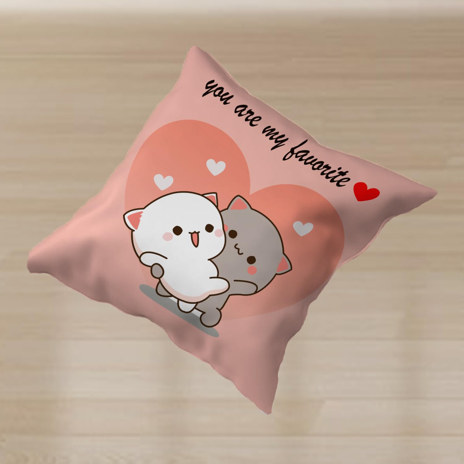 Satin Peach & Goma Mochi Cat Pillow Cushion, Keychain & Card, Peach Color - 12 X 12 Cm | Gifts For Girlfriend, Wife, Husband, Boyfriend, Pillow For Couple | Peach Goma Pillow - Pack Of 1