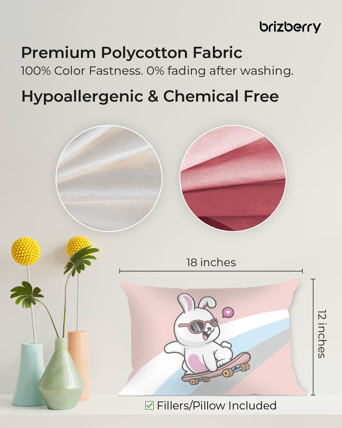 Kids Pillow Cushion With Super Soft Fabric Pillow - 12 X18 Inches | Animal & Cartoon Prints, Soft Pillow, Dual Sided Design | Multi-Purpose, Durable & Easy Care, Made In India - Design 18