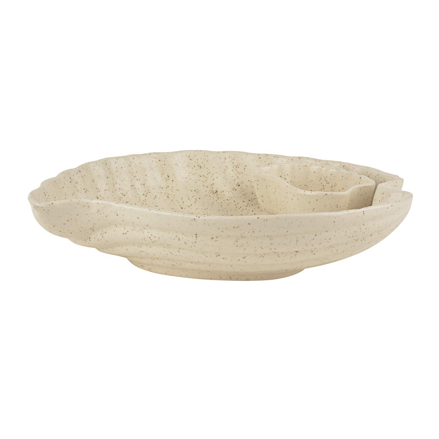 Ceramic Snacks Serving Platter With Dip Cup - Off White, 8 Inches | Nachos & Snack Serving Platter