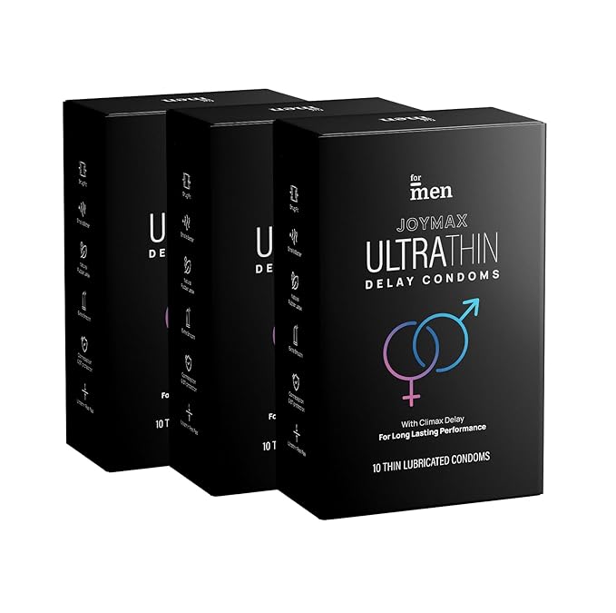 Formen Joymax Ultra Thin Delay Condoms For Men | Super Thin With Lubricant - 10 Count (Pack Of 3)