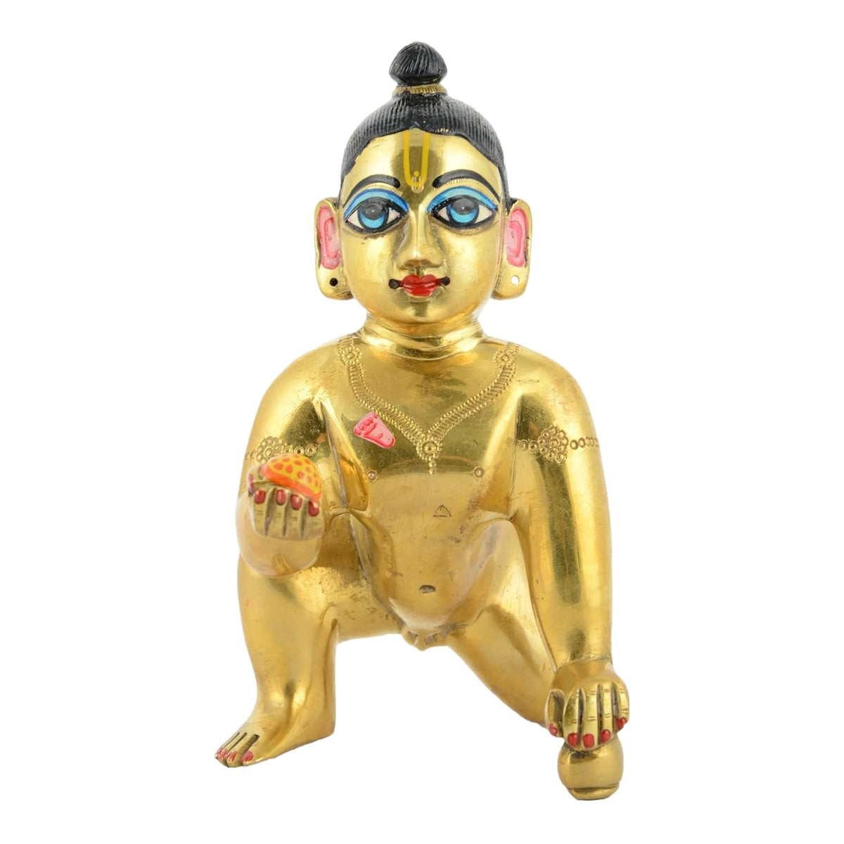 Ashtadhatu Brass Laddu Gopal Idol, Bal Gopal Murti, Gold, Brass, Idol - 3 Inch, Hand Painted Laddoo Gopal Ji, Thakur Ji, Antique Look, Home Décor, For Workplace, Office, Desk, Gifts Etc