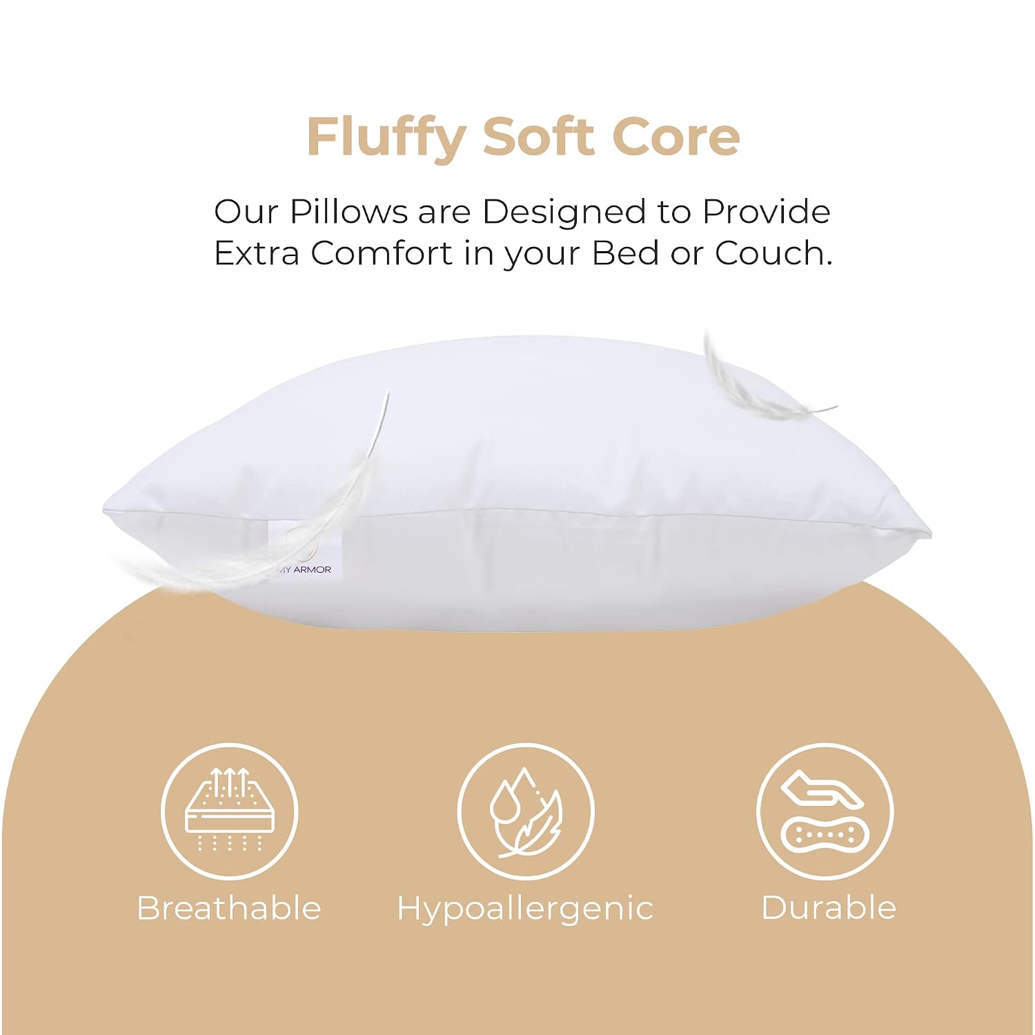 Microfiber Square Soft Pillow Cushion For Sofa & Bed, White - 16 X 16 Inch | Fluffy For Comfort & Back Support | Hypoallergenic, Washable | Premium Velvet Outer Cover With Zip - Pack Of 5