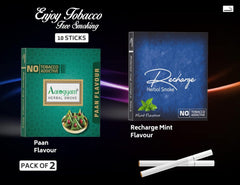 Aarogyam Herbals Pack Of 2 Flavours 100% Tobacco & Nicotine Free Cigarette For Relieve Stress & Mood Enhance Product Paan, Recharge - 10 Sticks X 2 Packets