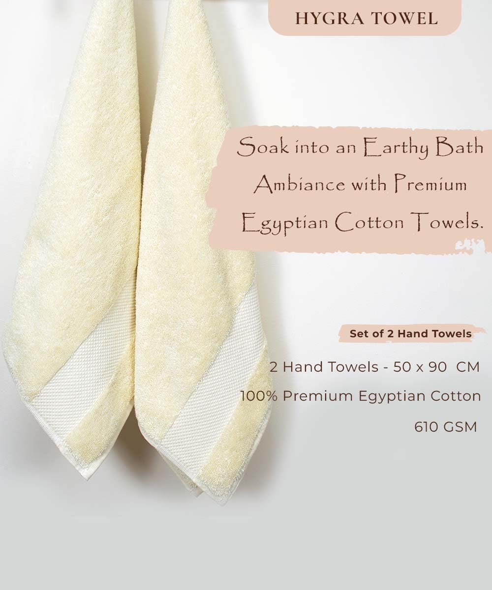 Rangoli Soft Absorbent Durable Towels Earthly Egyption Cotton Plush Oversized Small Size Bath Towel 600 Gsm (Cream)- Pack Of 2
