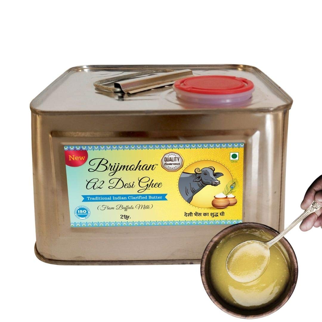 100% Pure Buffalo A2 Desi Ghee By Brijmohan | Rich In Calcium & Minerals Healthy Desi Cow Ghee Good For Boost Immunity | (2 Litr) 67.6 Ounce | Tin Pack