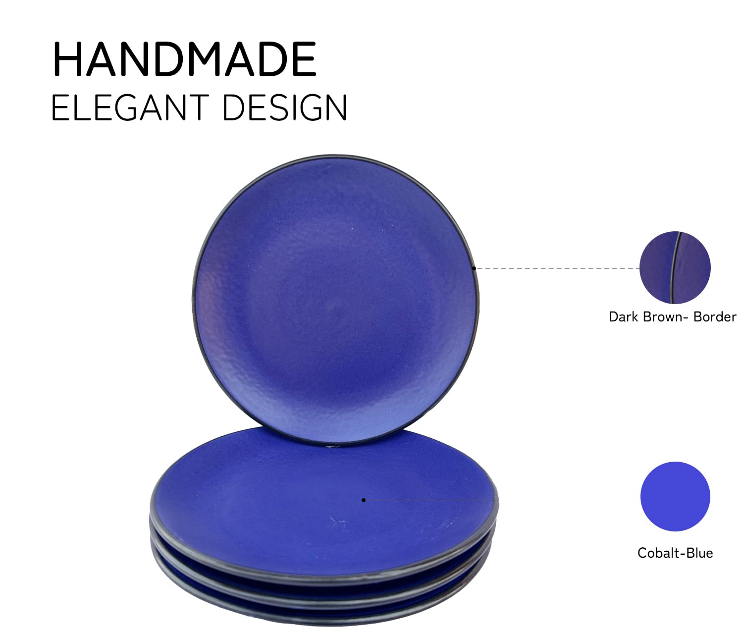 Ceramic Handcrafted Serving Small Plates Set Of 4 - 7.4 Inch, Cobalt-Blue | Hand Painted, Stoneware - Dinnerware | Scratch Resistant, Microwave & Dishwasher Safe