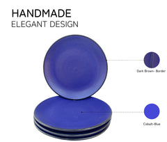 Ceramic Handcrafted Serving Small Plates Set Of 4 - 7.4 Inch, Cobalt-Blue | Hand Painted, Stoneware - Dinnerware | Scratch Resistant, Microwave & Dishwasher Safe