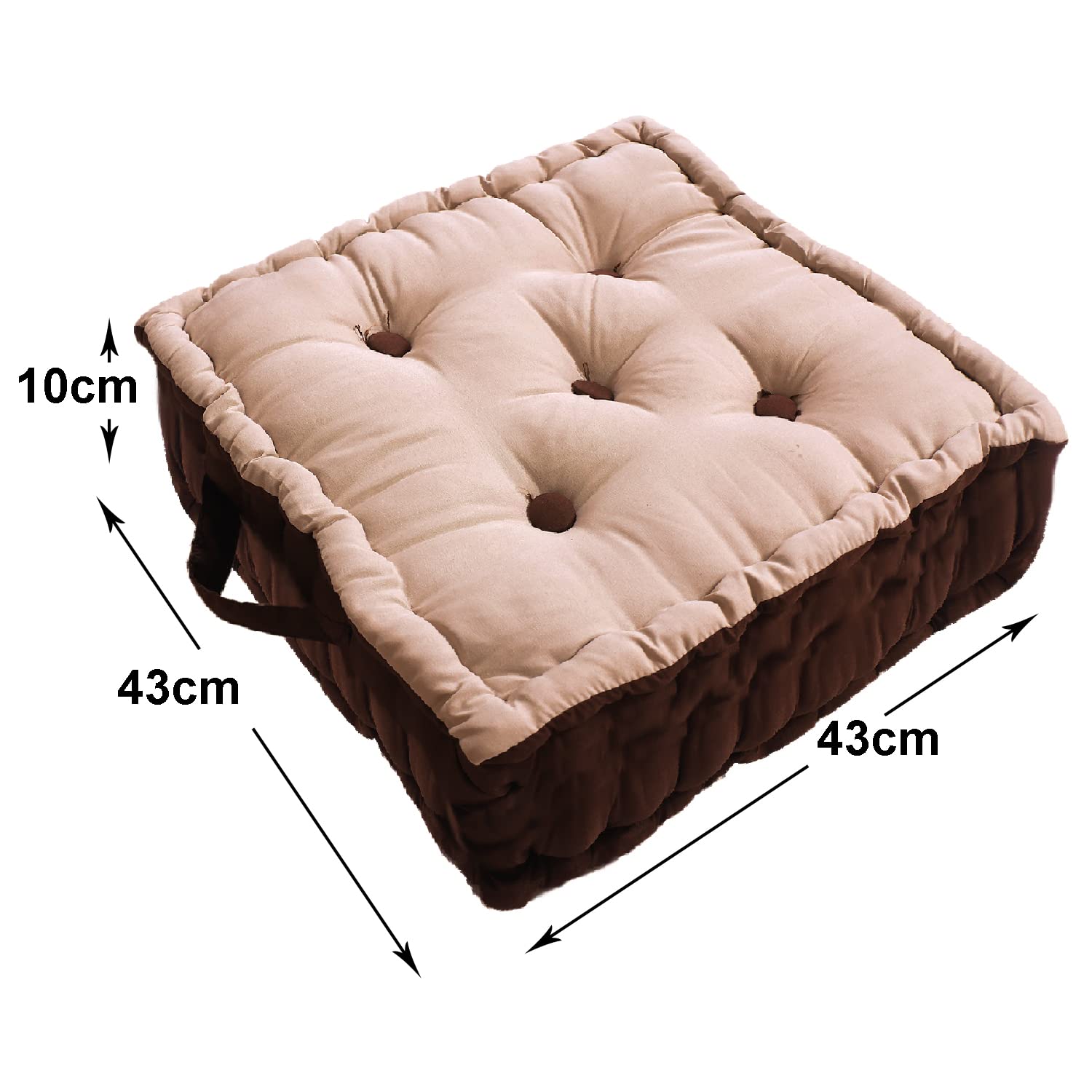 Square Chair Pad, Comfortable Seat Cushion, Soft Cotton Pillow For Seating, Beige & Brown | For Meditation, Yoga, Living Room | Furniture Cushion, Washable - 3 Piece Cotton Chair Pad