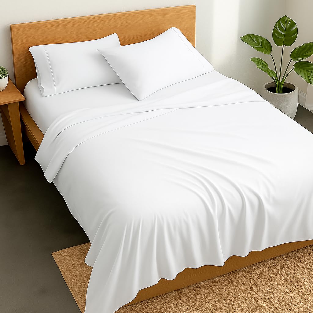 Plain Luxury King Size Bedsheet With 2 Pillow Cover - 102 X 108 Inches, White | Breathable, Wrinkle-Free & Soft For Ultimate Comfort