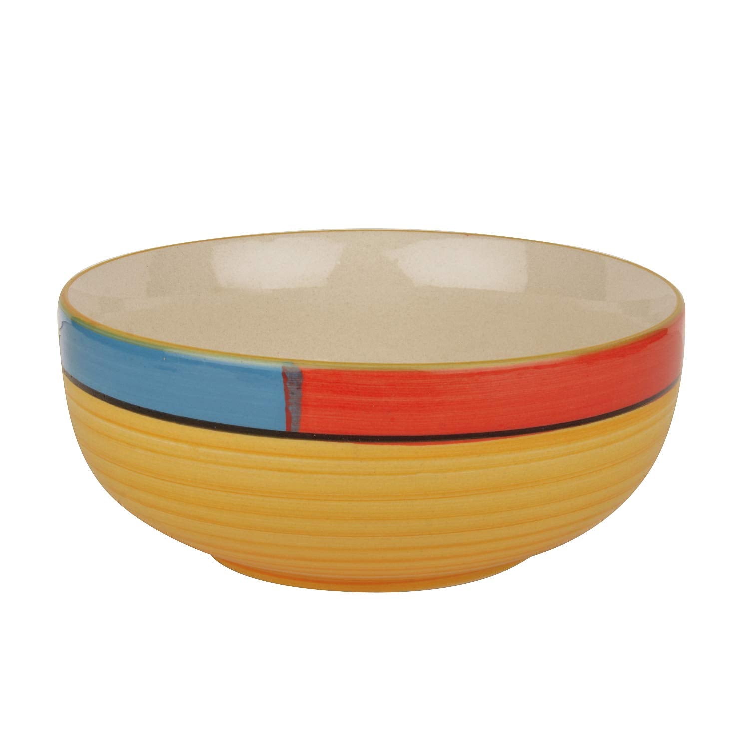 Studio Pottery Hand Painted Dinner Serving Bowl Set Of 4 - 1200ml+650ml+450ml+250ml, Orange, Green & Yellow | Dinner Serving Donga Set - Stackable Kitchen Bowl Set