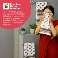 Mafatlal Madhuban Premium Waffle Cotton 1 Bath & 2 Hand Towel 700 Gsm | Hand Printed Floral Quick Dry, Soft & Absorbent Towel (Couryard) - 3 Pcs