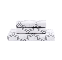 100% Organic Cotton Bedsheet For Double Bed With 2 Pillow Covers | 90 X 100 Inches, White & Grey | Soft & Comfortable Fabric, Machine Washable