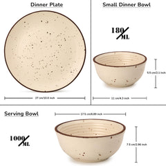 Handcrafted Ceramic Stoneware Dinner Set Of 20 Pcs With Serving Bowl Set, Beige | 6 Dinner Plates, 10.6 Inch Each + 12 Salad Bowl, 180ml Each+ 2 Serving Bowl, 1000ml Each | Serving For 6