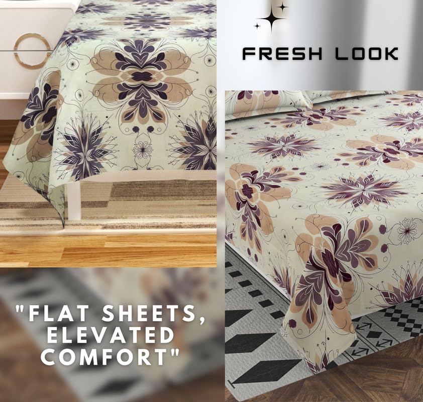 100% Cotton Double Bedsheets King Size With 2 Large Size Pillow Covers | 90 X 100 Inches, Off White | Soft & Breathable Premium Printed Design Bedsheet
