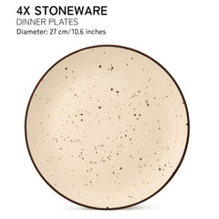 Ceramic Hand Glazed Stoneware Large Dinner Plates Set Of 4 - 10.6 Inch, Beige | Microwave Safe & Dishwasher Safe - Handcrafted Dinner Plates