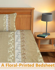 Printed Bedsheet For Single Bed With 1 Pillow Cover - 60 X 90 Inches, Gold Brown | Super Soft - Glace Cotton Breathable & Wrinkle Free - 2 Pcs Set