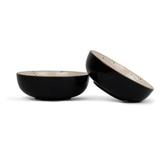 Ceramic Pasta Bowl Set Of 2 Pieces - 18cm, Black Ivory, 800ml Each | Stoneware Ceramic Serving Bowls | Pasta Plate - Deep Plate | Ceramic Bowl With Glossy Finish - Pasta Serving Plate