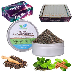 Ayurvedic Herbal Smoking Blend 1 Pack 1 Oz/ 30g Can With Frutta Tube 100 Tubes Per Box - Tobacco-Free & Nicotine-Free Smoking Mixture