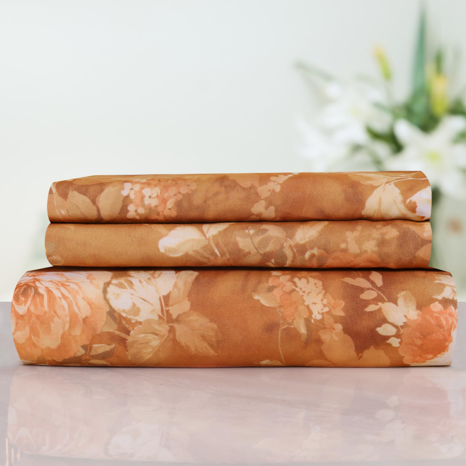 Cotton Bedsheet King Size Bed With 2 Pillow Covers - 100 X 108 Inches, Brown | 150 Thread Count Floral Bedsheet For Double Bed - Breathable & Lightweight