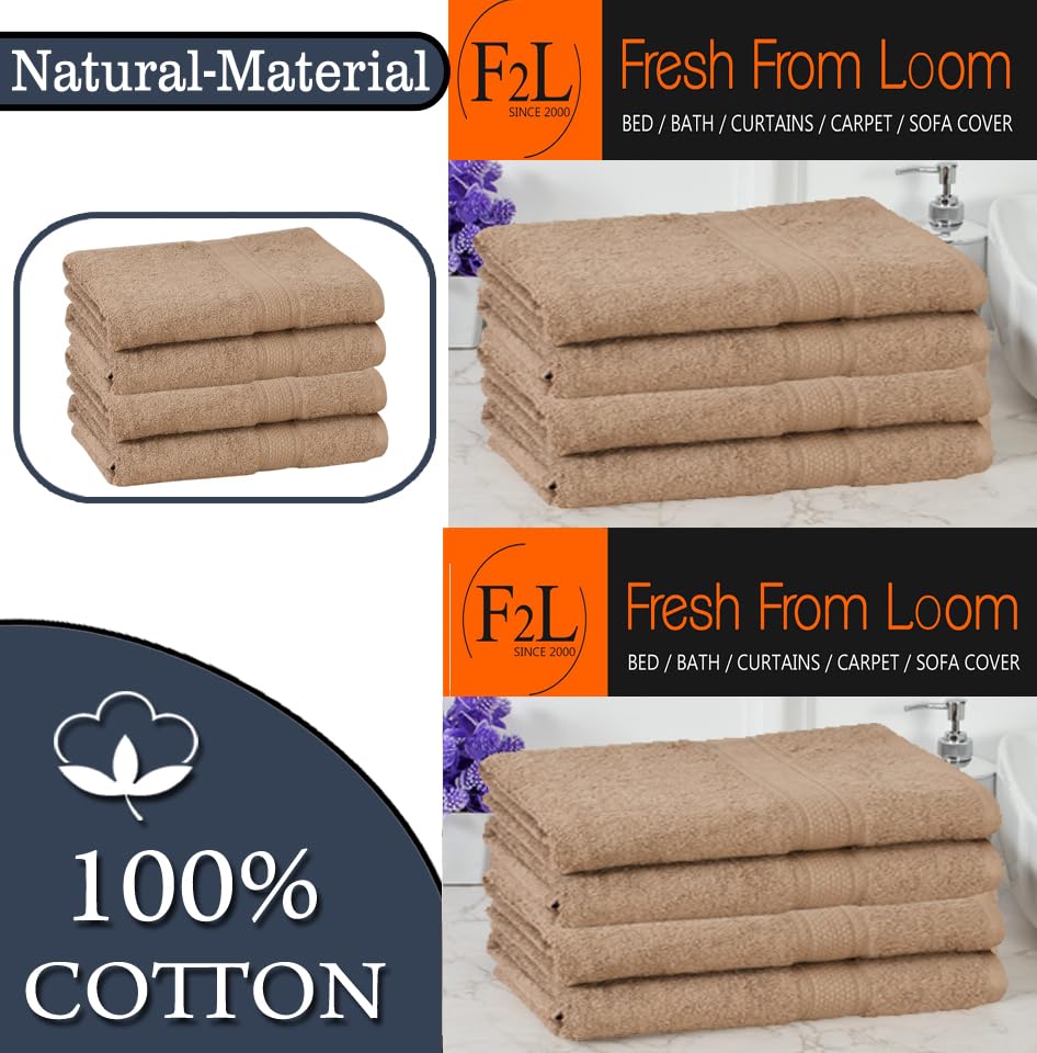 Fresh From Loom Luxury Edition Egyptian 100% Pure Cotton Bath Towel 2400 Gsm | High Water Heavy Soft Dual Stitched Bath Towel (British Tan) - 4 Pcs