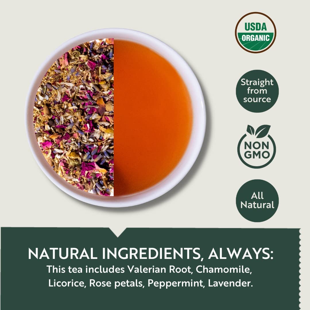 Luxmi Estates Valerian Dream Herbal Tea - 30gm, 1.05 Ounce, 15 Tea Bags | USDA Certified Organic Valerian Root + Chamomile Herbal Tea - Gluten Free, Caffeine Free Tea Bags