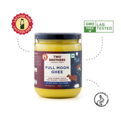 Natural Full Moon A2 Gir Cow Cultured Desi Ghee By Two Brothers Organic Farms | Naturally & Healthy Protein Fiber Desi Ghee Improves Eyesight | (500ml) 16.9 Ounce | Jar Pack