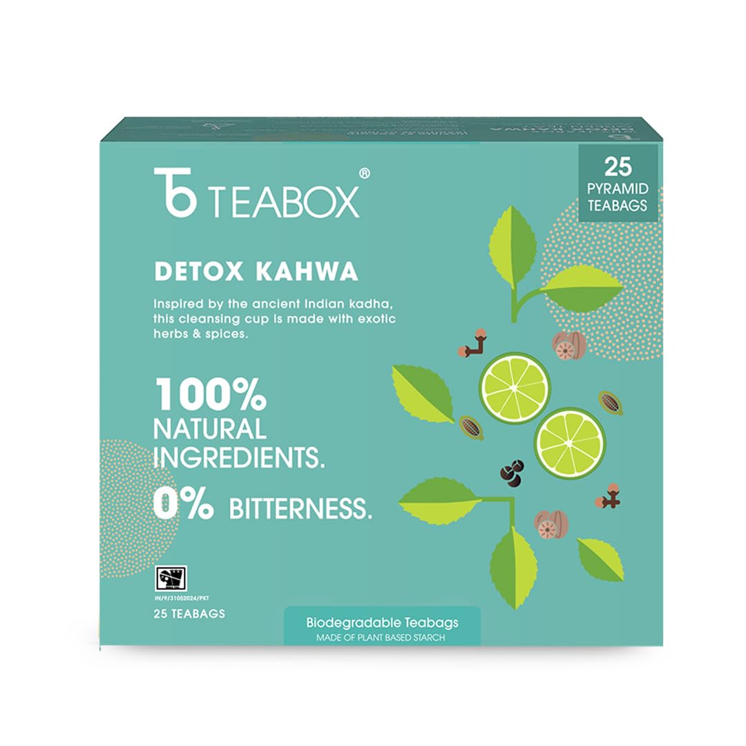 Teabox Detox Kahwa Herbal Tea - 25 Pyramid Tea Bags | Made With 8 Natural Ingredients - 100% Bio Degradable Teabags | 0% Bitterness