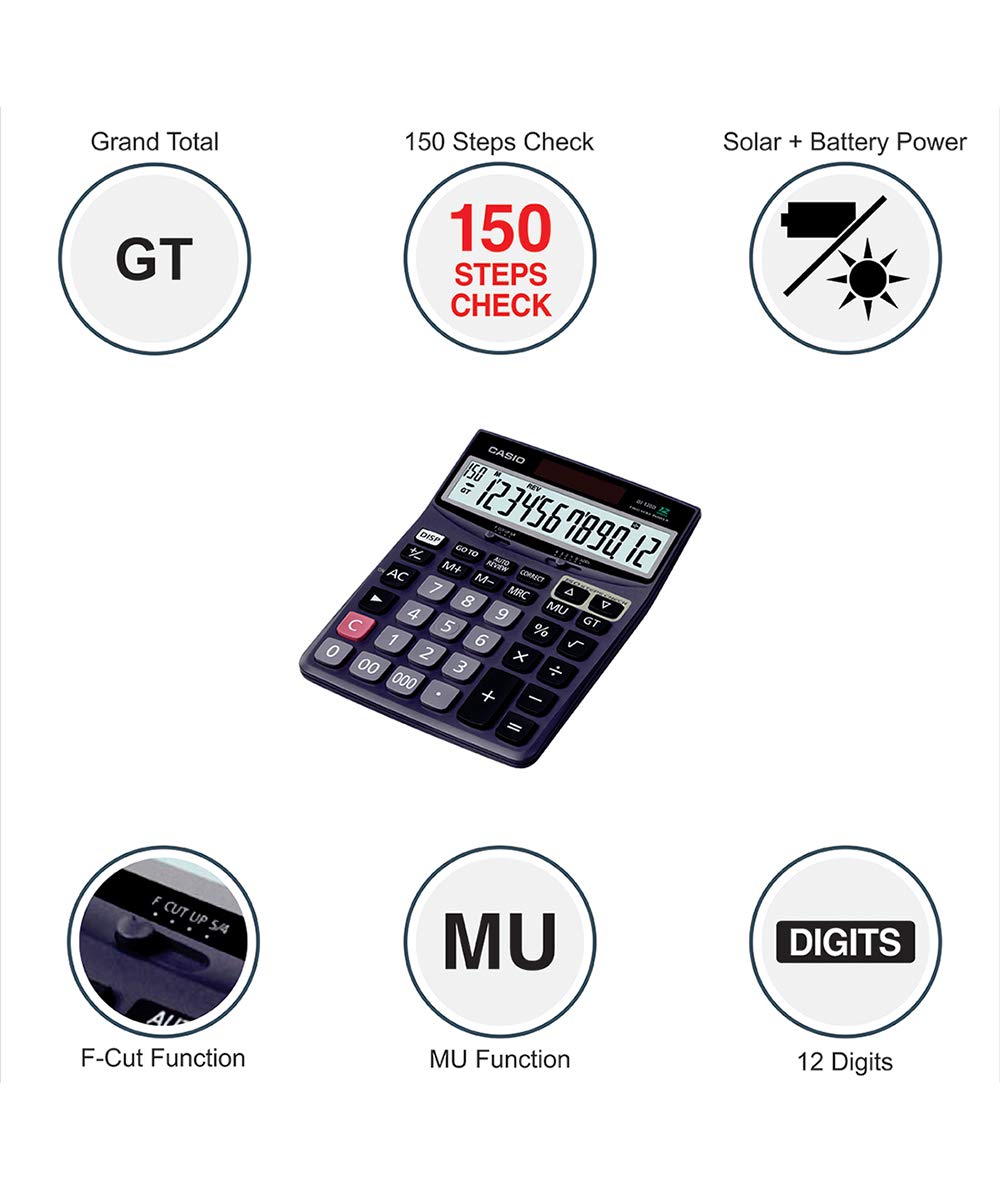 Casio Dj-120d 150 Steps Check And Correct Desktop Calculator With Bigger Screen/keypad For Easy Key 12 Digit