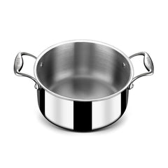 Artisan Triply Stainless Steel Sauce Pot Or Casserole With Lid | Induction Biryani Handi - 3.8 Liters, 22cm